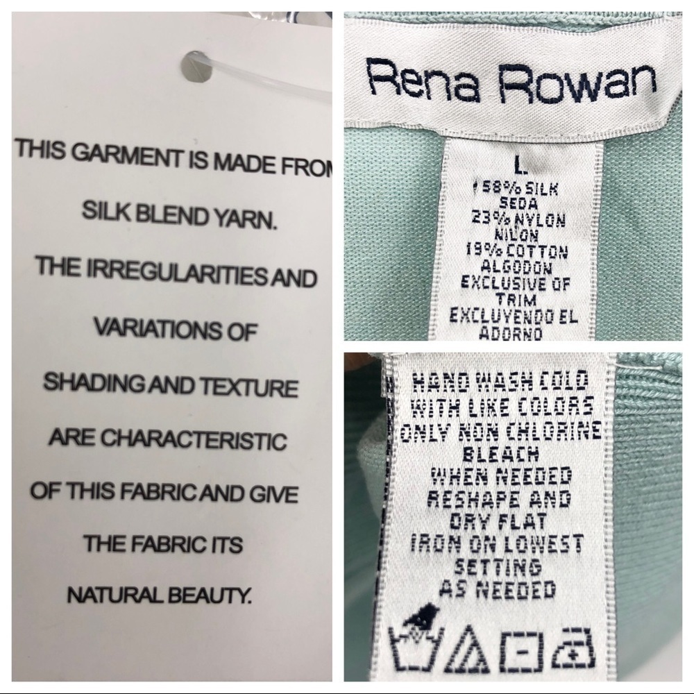 New Rena Rowan Women's L Aqua Green Silk Long Sleeve Cardigan with Artsy Print - Picture 7 of 7